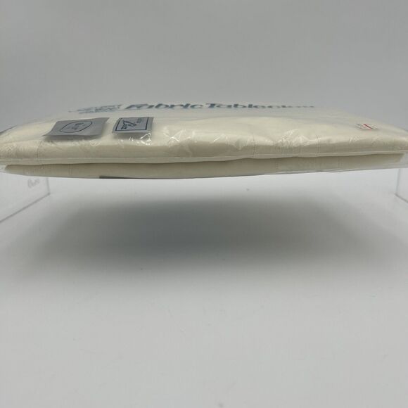 NOS Satin Stripe Fabric Cream Tablecloth NIP 100% Textured Polyster 60 x 84 Oval - Picture 8 of 12